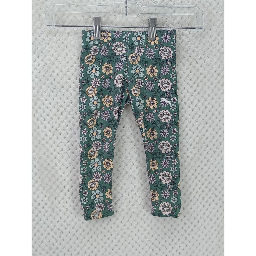 Puma Toddler Girls 2T Leggings Green All Over Floral Leggings